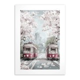 Plakat w stylu Retro- Wiosna w mieście | Tramwaje i Kwitnące wiśnie | Miejski pejzaż 82014 Naklejkomania - zdjecie 7 - miniatura