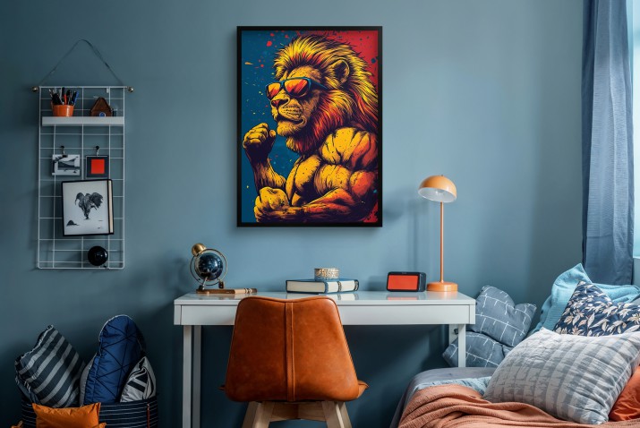 Kolorowy plakat z lwem w stylu pop-art | Nowoczesna dekoracja pokoju młodzieżowego 94198 - zdjęcie 2