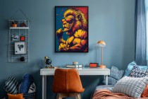 Kolorowy plakat z lwem w stylu pop-art | Nowoczesna dekoracja pokoju młodzieżowego 94198 Naklejkomania - zdjecie 2 - miniatura