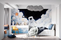Fototapeta z Astronautą w Chmurach | Rysunkowa Dekoracja ścienna | Kosmiczna Tapeta do Pokoju Dziecka 82029 Naklejkomania - zdjecie 3 - miniatura