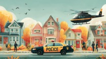 Pastelowa dekoracja dziecięca- kolorowe miasteczko | Policjanci, Helikopter i Radiowóz | Fototapeta dla chłopca 82050 Naklejkomania - zdjecie 4 - miniatura