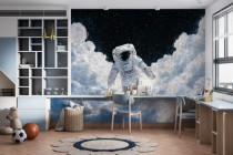 Fototapeta z Astronautą w Chmurach | Rysunkowa Dekoracja ścienna | Kosmiczna Tapeta do Pokoju Dziecka 82029 Naklejkomania - zdjecie 2 - miniatura