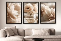 Beżowe Plakaty z Kwiatami w Stylu Glamour | Elegancka Dekoracja Ścienna do Salonu, Sypialni | Kremowe Obrazy KP81990 Naklejkomania - zdjecie 2 - miniatura