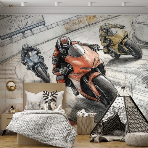 Fototapeta- wyścig motocyklowy | Komiksowa Grafika z motocyklami | Pokój Chłopca, nastolatka 64197