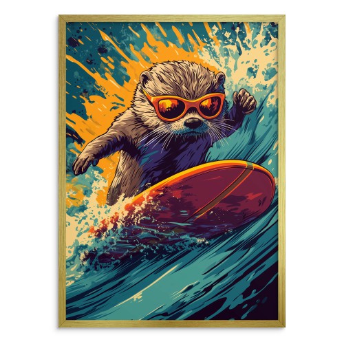Młodzieżowy Plakat z wydrą na desce surfingowej | Komiksowy styl pop-art | Humorystyczna dekoracja ścienna 94199 Naklejkomania - zdjecie 1