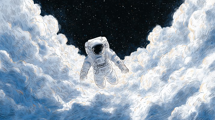 Fototapeta z Astronautą w Chmurach | Rysunkowa Dekoracja ścienna | Kosmiczna Tapeta do Pokoju Dziecka 82029 - zdjęcie 4