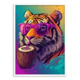 Kolorowy Obrazek na ścianę- Tygrys z Kokosem w Różowych Okularach  | Śmieszny Plakat do Pokoju Młodzieżowego 94208 Naklejkomania - zdjecie 3 - miniatura