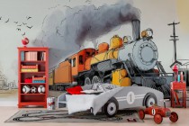 Fototapeta z Parowozem Retro | Kolorowa Ilustracja Pociągu | Dekoracja Ścienna do Pokoju Chłopca 82037 Naklejkomania - zdjecie 3 - miniatura
