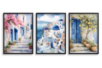 Dekoracyjne Plakaty Santorini- Greckie uliczki | Styl śródziemnomorski do salonu, kuchni KP390 Naklejkomania - zdjecie 4 - miniatura