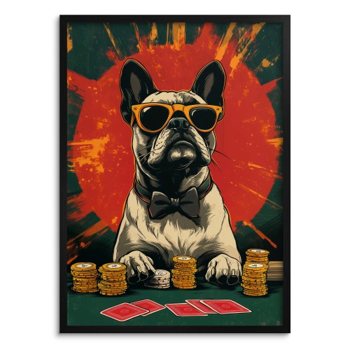 Śmieszny Plakat z Psem Grającym w Pokera | Buldog Francuski w Okularach | Młodzieżowy Obraz na ścianę 94211 - zdjęcie 4