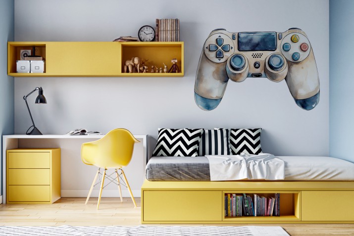 Akwarelowa Naklejka Ścienna – Pastelowy Gamepad do Pokoju chłopca, nastolatka T66756 - zdjęcie 3