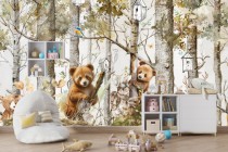 Fototapeta do Pokoju Malucha- Bajkowy Las | Akwarelowe drzewa, Leśne Zwierzęta | Dekoracja w stylu boho 43108 Naklejkomania - zdjecie 1 - miniatura