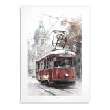 Plakat Czerwony Tramwaj Retro- ilustracja w stylu akwareli | Miejski pejzaż 82006 Naklejkomania - zdjecie 5 - miniatura