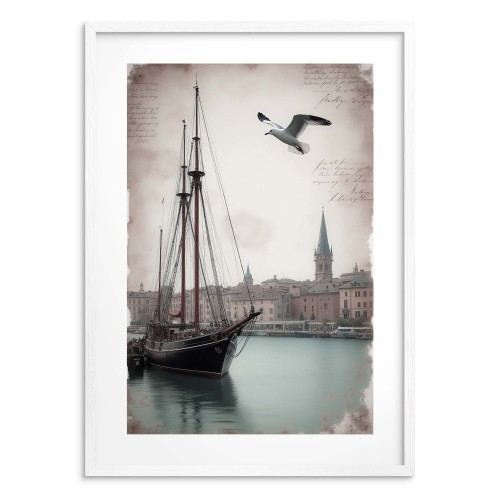 Plakat na ścianę- stara fotografia żaglówki w porcie | Retro Dekoracja Ścienna do Salonu i Biura 82008 - zdjęcie 3