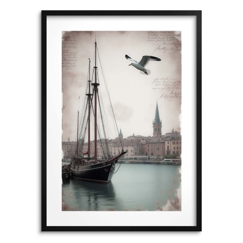 Plakat na ścianę- stara fotografia żaglówki w porcie | Retro Dekoracja Ścienna do Salonu i Biura 82008 Naklejkomania - zdjecie 1
