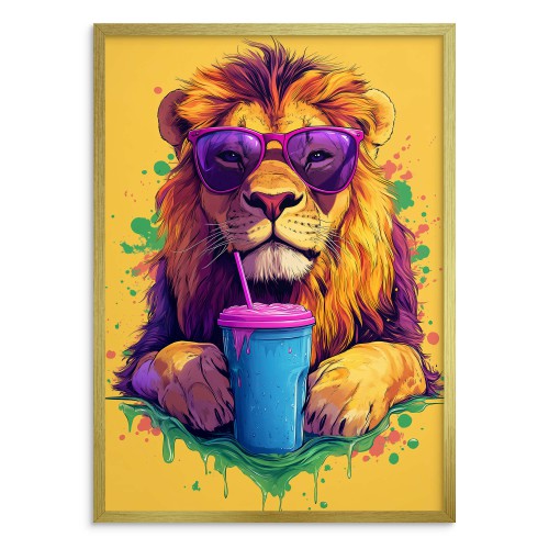 Zabawny plakat z lwem w okularach | Śmieszny obraz do pokoju nastolatka | Kolorowa dekoracja pop-art 94203 - zdjęcie 4