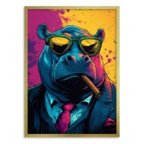 Humorystyczny Plakat Pop-Art: Hipopotam z cygarem | Kolorowy obraz do pokoju nastolatka 94206 Naklejkomania - zdjecie 4 - miniatura