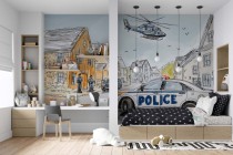 Kolorowa Fototapeta z Policją | Radiowóz i Helikopter | Rysunkowa tapeta dla chłopca 82039 Naklejkomania - zdjecie 3 - miniatura