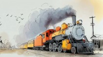 Fototapeta z Parowozem Retro | Kolorowa Ilustracja Pociągu | Dekoracja Ścienna do Pokoju Chłopca 82037 Naklejkomania - zdjecie 4 - miniatura