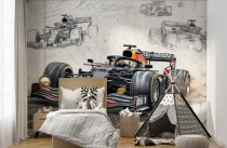 Sportowa Fototapeta z Wyścigiem Formuły 1 | Komiksowa Grafika z Bolidem F1 do Pokoju Młodzieżowego 64196 Naklejkomania - zdjecie 2 - miniatura