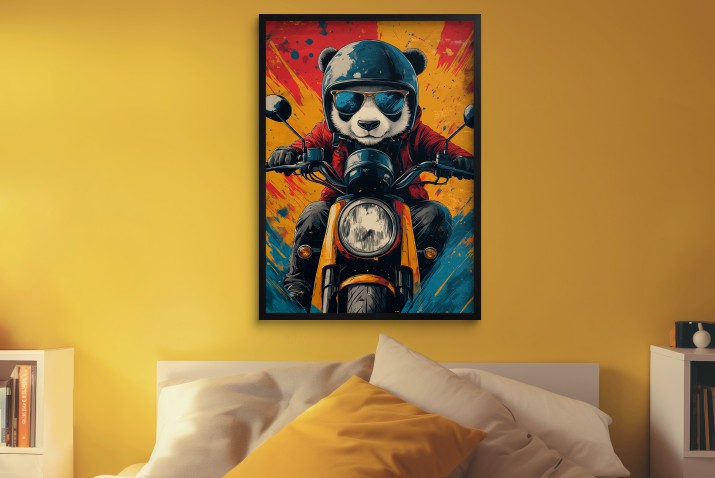 Kolorowy plakat – Panda na skuterze | Zabawna dekoracja ścienna do pokoju nastolatka | Oryginalny obraz na ścianę 94210 - zdjęcie 6