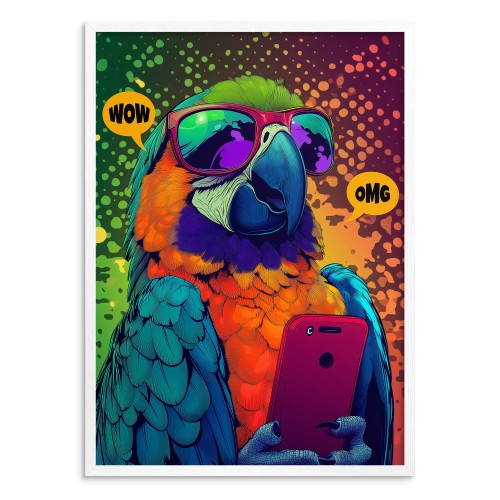 Nowoczesny Plakat młodzieżowy- Kolorowa Papuga w komiksowym stylu | Zabawny Obraz do pokoju nastolatka 94205 - zdjęcie 3