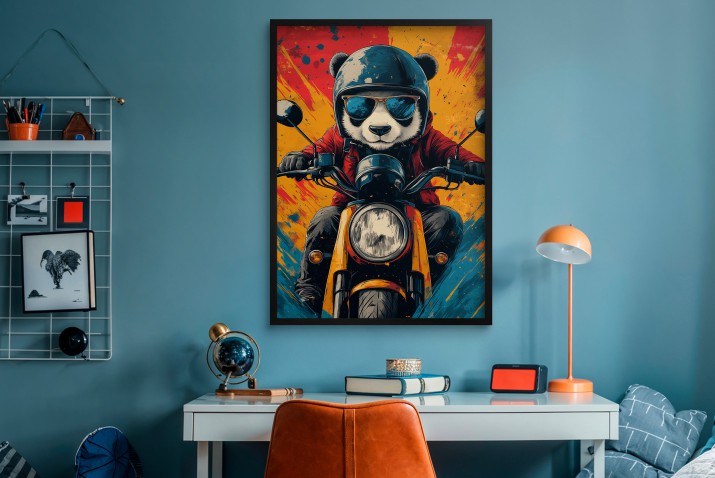 Kolorowy plakat – Panda na skuterze | Zabawna dekoracja ścienna do pokoju nastolatka | Oryginalny obraz na ścianę 94210 - zdjęcie 2