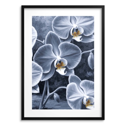 Plakat ze storczykiem w chłodnych barwach | Elegancka dekoracja ścienna z fioletową orchideą 82016 - zdjęcie 3