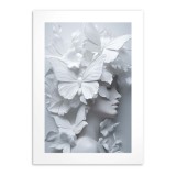 Minimalistyczny Plakat 3D- Artystyczny Portret Kobiety wśród motyli | Biały Obraz do eleganckiego wnętrza 82010 Naklejkomania - zdjecie 7 - miniatura
