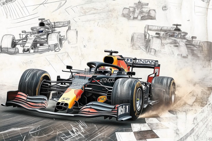 Sportowa Fototapeta z Wyścigiem Formuły 1 | Komiksowa Grafika z Bolidem F1 do Pokoju Młodzieżowego 64196 - zdjęcie 3