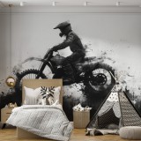 Nowoczesna Czarno-biała Fototapeta Motocross | Dekoracja Street Art do pokoju nastolatka, siłowni, garażu 64202 Naklejkomania - zdjecie 1 - miniatura