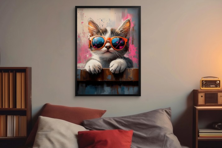 Zabawny Plakat – Kot w Okularach Przeciwsłonecznych | Kolorowy Obraz do Pokoju dziecka lub Nastolatka 94212 - zdjęcie 6