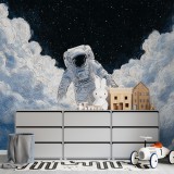 Fototapeta z Astronautą w Chmurach | Rysunkowa Dekoracja ścienna | Kosmiczna Tapeta do Pokoju Dziecka 82029 Naklejkomania - zdjecie 1 - miniatura
