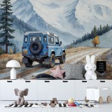 Fototapeta dla chłopca z niebieską terenówką w Górach | Przygoda Off-Road- dekoracja do Pokoju Dziecka 82072 Naklejkomania - zdjecie 1 - miniatura
