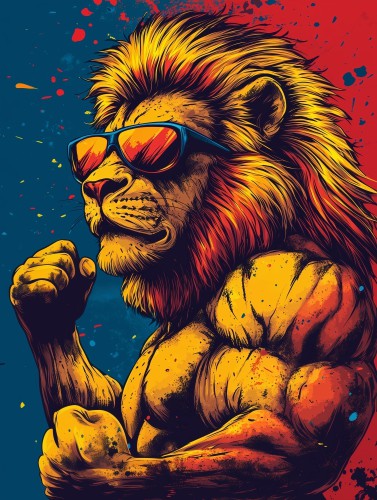 Kolorowy plakat z lwem w stylu pop-art | Nowoczesna dekoracja pokoju młodzieżowego 94198 - zdjęcie 8