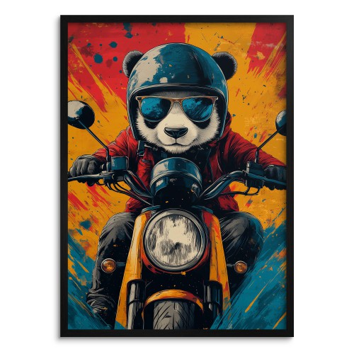 Kolorowy plakat – Panda na skuterze | Zabawna dekoracja ścienna do pokoju nastolatka | Oryginalny obraz na ścianę 94210