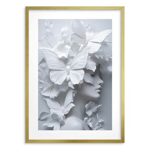 Minimalistyczny Plakat 3D- Artystyczny Portret Kobiety wśród motyli | Biały Obraz do eleganckiego wnętrza 82010 - zdjęcie 4