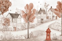 Dekoracyjna Fototapeta do przedszkola, pokoju dziecięcego- bajkowe miasteczko w beżach i brązach 64195 Naklejkomania - zdjecie 2 - miniatura