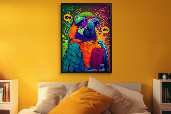 Nowoczesny Plakat młodzieżowy- Kolorowa Papuga w komiksowym stylu | Zabawny Obraz do pokoju nastolatka 94205 - zdjęcie 6