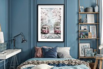 Plakat w stylu Retro- Wiosna w mieście | Tramwaje i Kwitnące wiśnie | Miejski pejzaż 82014 Naklejkomania - zdjecie 6 - miniatura