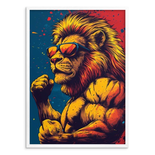 Kolorowy plakat z lwem w stylu pop-art | Nowoczesna dekoracja pokoju młodzieżowego 94198 - zdjęcie 4
