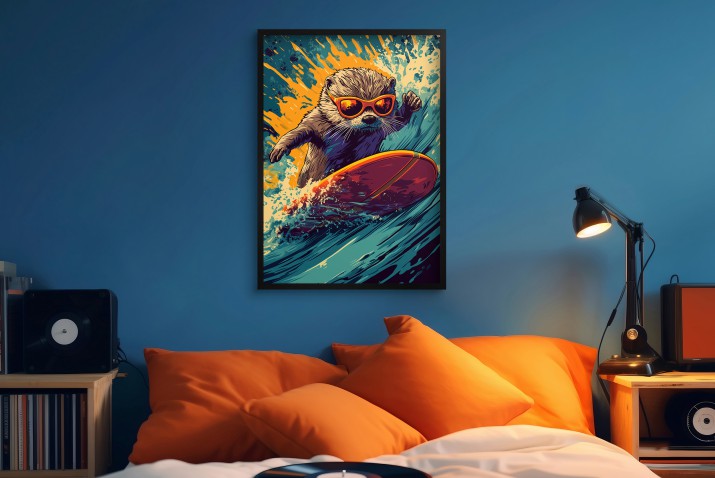 Młodzieżowy Plakat z wydrą na desce surfingowej | Komiksowy styl pop-art | Humorystyczna dekoracja ścienna 94199 - zdjęcie 2