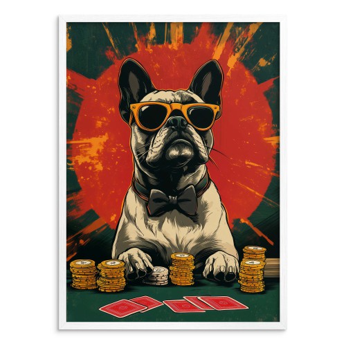 Śmieszny Plakat z Psem Grającym w Pokera | Buldog Francuski w Okularach | Młodzieżowy Obraz na ścianę 94211 - zdjęcie 3