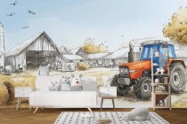 Fototapeta z czerwonym traktorem i farmą | Dekoracja ścienna do pokoju chłopca- wieś | Zwierzęta i stodoła 82041 Naklejkomania - zdjecie 2 - miniatura