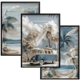 Plakaty na ścianę- plaża | Tryptyk z Palmami i Vanem | Wakacje w stylu retro KP81998 Naklejkomania - zdjecie 1 - miniatura