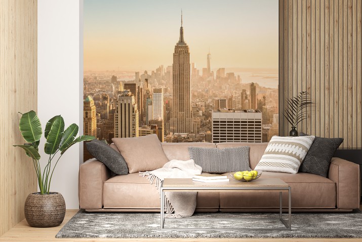 Nowoczesna fototapeta- Nowy Jork | Panorama miasta- Empire State Building i Manhattan o zachodzie słońca 94024