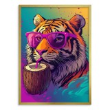 Kolorowy Obrazek na ścianę- Tygrys z Kokosem w Różowych Okularach  | Śmieszny Plakat do Pokoju Młodzieżowego 94208 Naklejkomania - zdjecie 4 - miniatura