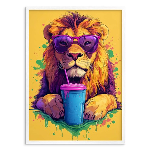 Zabawny plakat z lwem w okularach | Śmieszny obraz do pokoju nastolatka | Kolorowa dekoracja pop-art 94203 - zdjęcie 3