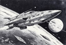 Komiksowa Fototapeta Sci-Fi – Kosmos, Planeta, Statek Kosmiczny | Czarno- biała młodzieżowa tapeta na ścianę 82074 Naklejkomania - zdjecie 4 - miniatura