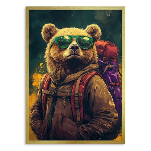 Oryginalny plakat: Niedźwiedź Turysta | Śmieszna, nowoczesna grafika z misiem w okularach 94209